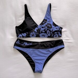 *NWOT* Color Block Floral Print Bikini | Black & Purple | Size XL